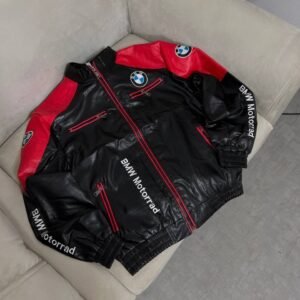 Leather Racing Jacket BMW Black & Red