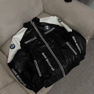 Leather Racing Jacket BMW Black & White