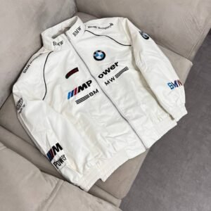 Leather Racing Jacket BMW White