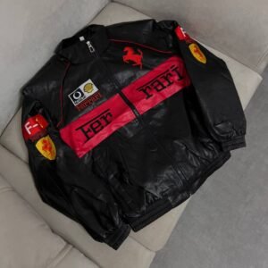 Leather Racing Jacket Ferrari Black & Red