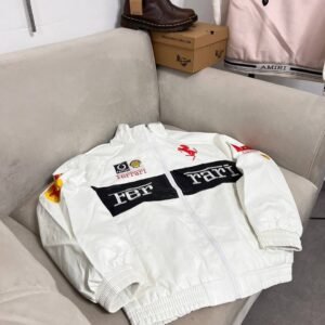 Leather Racing Jacket Ferrari white