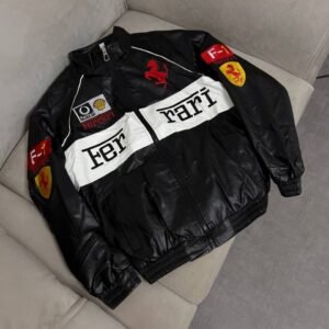 Leather Racing Jacket Ferrari Black&White