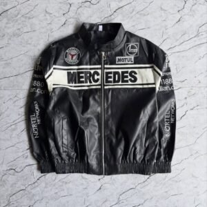 Leather Racing Jacket Mercedes Black