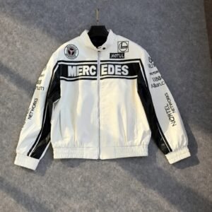 Leather Racing Jacket Mercedes-white-